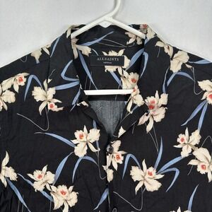 AllSaints Shirt Mens Medium Black Floral AARU SS Button Up Short Sleeve Casual